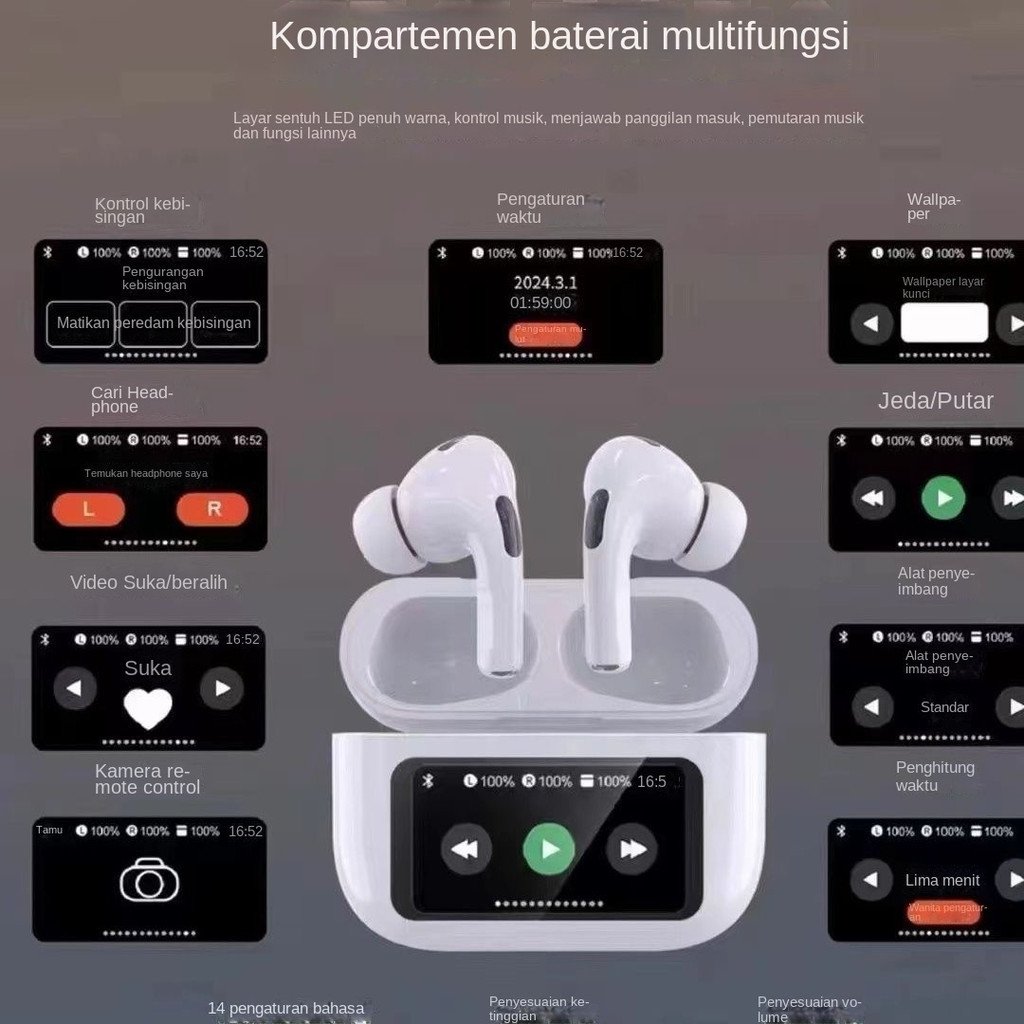 BT5.3 Ultra Long Endurance A9 Pro A10 A11 Pro Earbuds ANC noise cancelling with smart LED touch screen digital display earphone