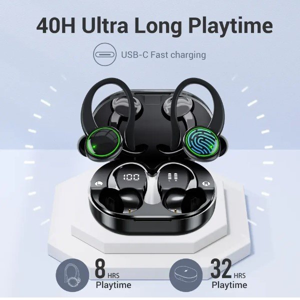 Bluetooth earphone C16 ENC noise cancelling double mic tws earphone BT5.3 earhook sports wireless digital display headphone C16