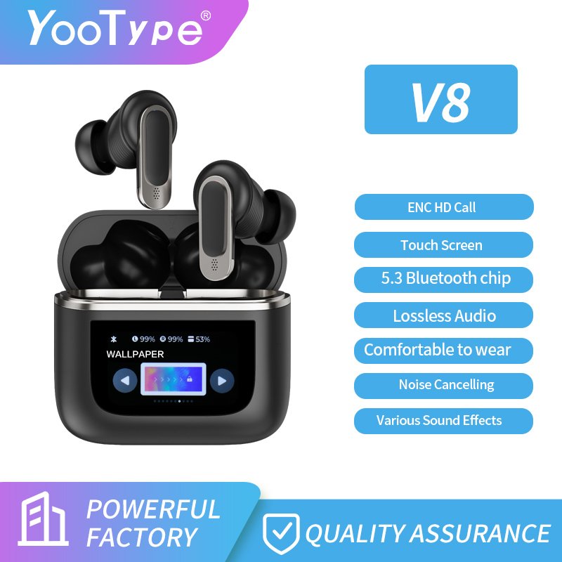 Original Type C charge v8 touch screen ANC ENC high quality noise cancellation tws earphone with Deep Bass Sound for Sports
