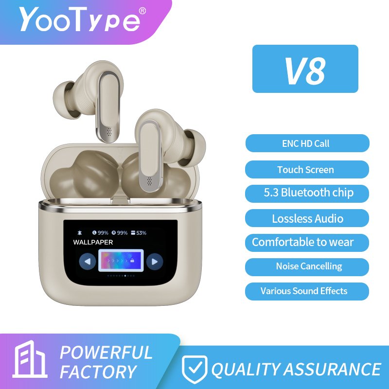 Original Type C charge v8 touch screen ANC ENC high quality noise cancellation tws earphone with Deep Bass Sound for Sports