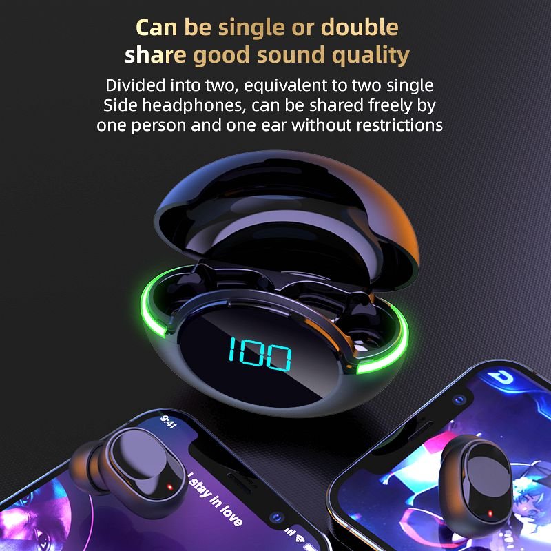 New Y80 Tws Mini In-ear Headphones LED Digital Display Low Latency Blue Tooth Earphones Wireless Game Earbuds