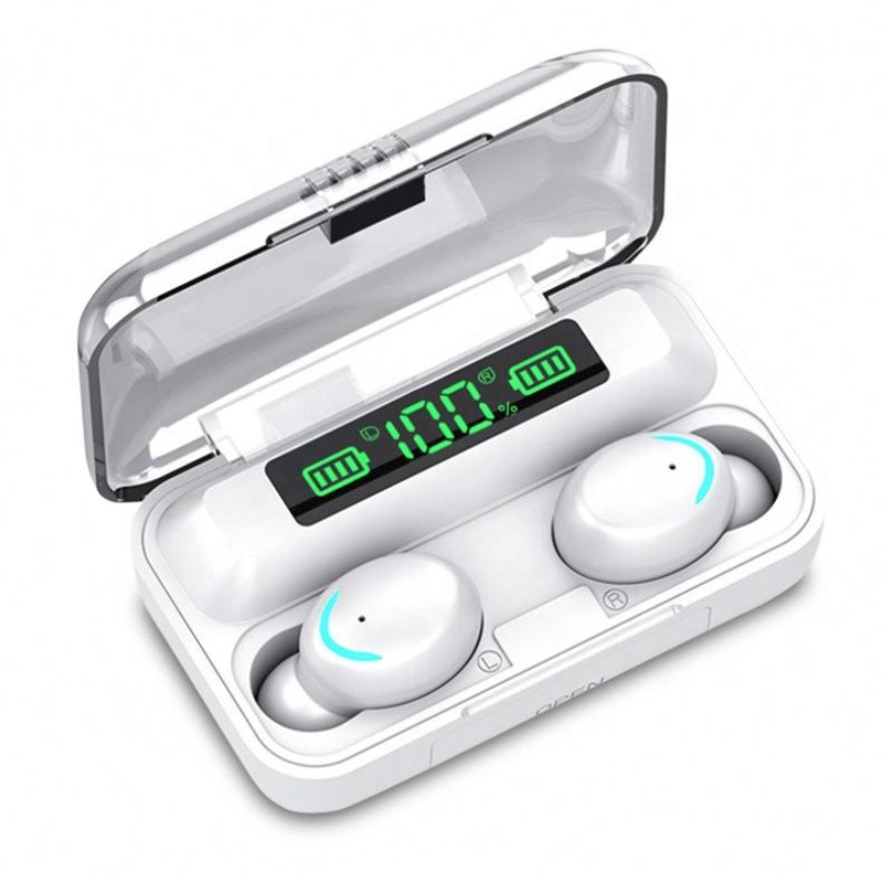 True wireless f9 f9-5 black earbuds in ear buds earbuds with power bank wholesale noise cancelling tws earphone