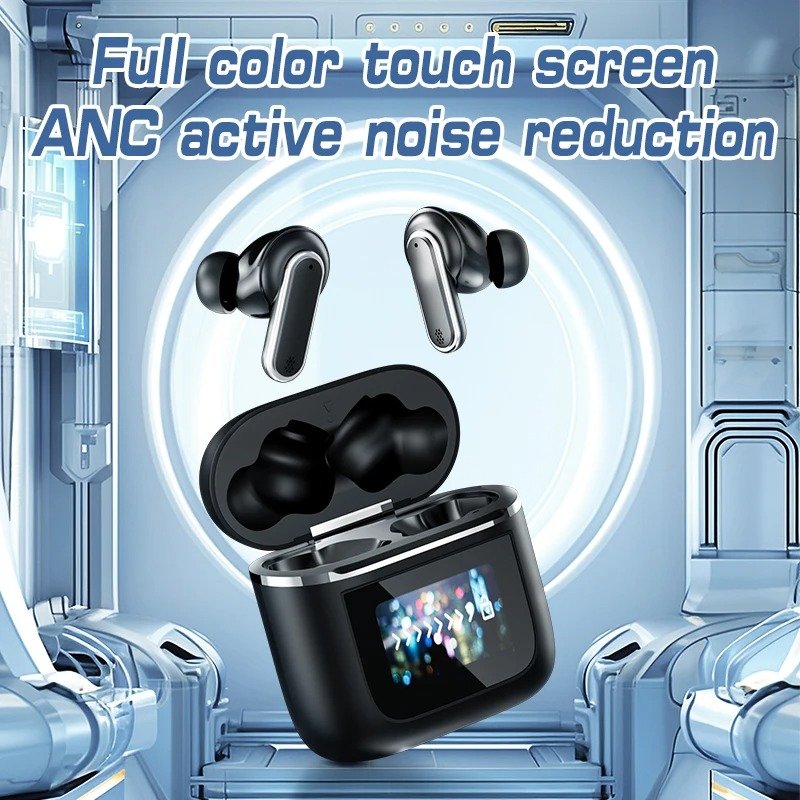 TWS earbus anc headphones wireless earbuds Smart LCD touch screen ENC Noise Cancelling fast charge earphones