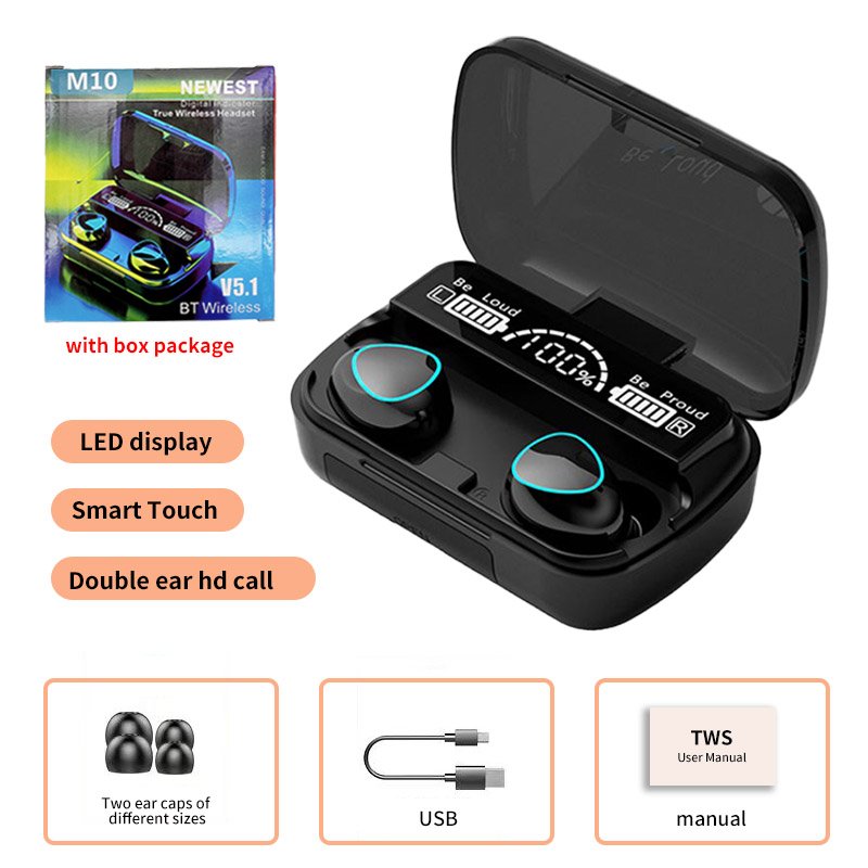 M10 100 Pack Power Bank TWS Earbuds True Wireless Stereo BT 5.3 Headphones LED Screen Non-Noise Cancelling TWS Earphones