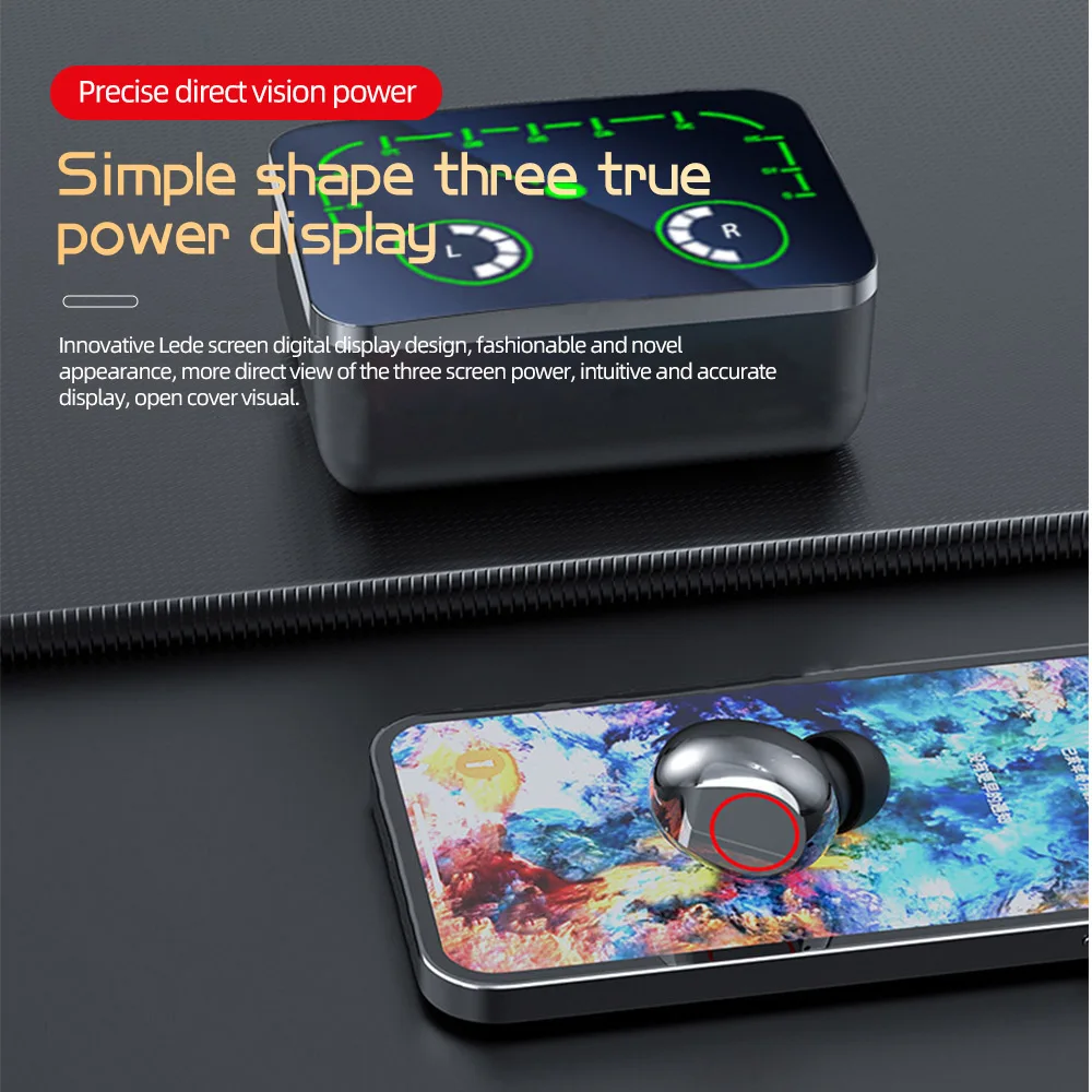 M90 Max V5.3 Noise Cancelling Earphones with Three True Power Display and 1200mAh Large Capacity Power Bank Charging Compartment