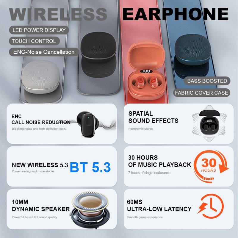 Lelisten Wholesale Manufacturer Customizable Custom OEM Mini Auriculares in-ear Sleep Wireless Earphone Earbuds TWS Headphone