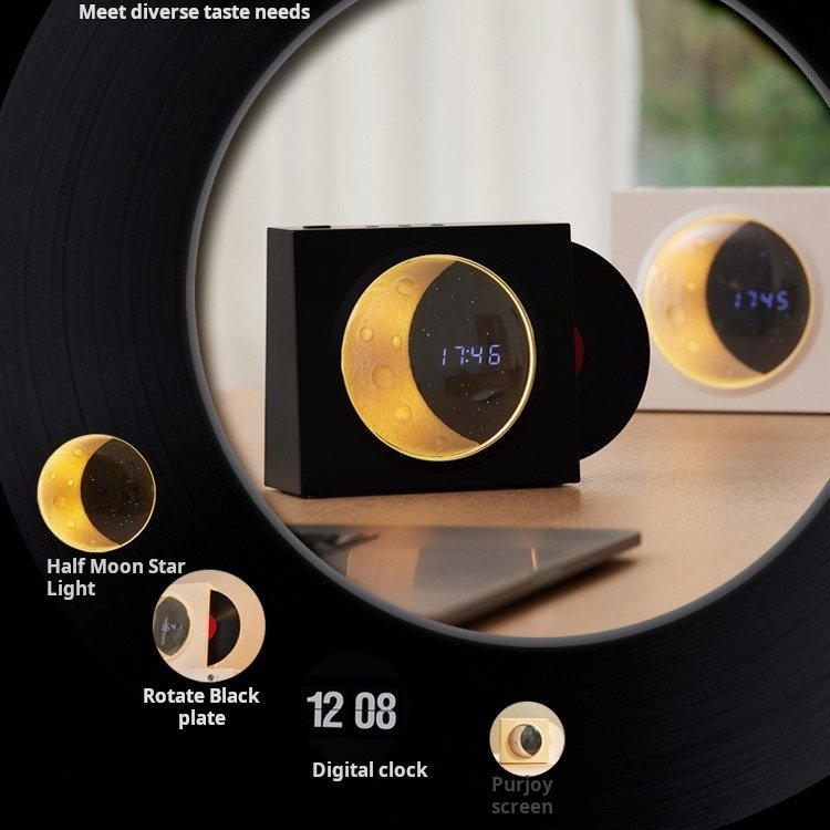 Retro Vinyl Record Player Speaker TF Card Music Bluetooth Audio USB Charging Moon Noise Cancelling TWS Earphones Headphones