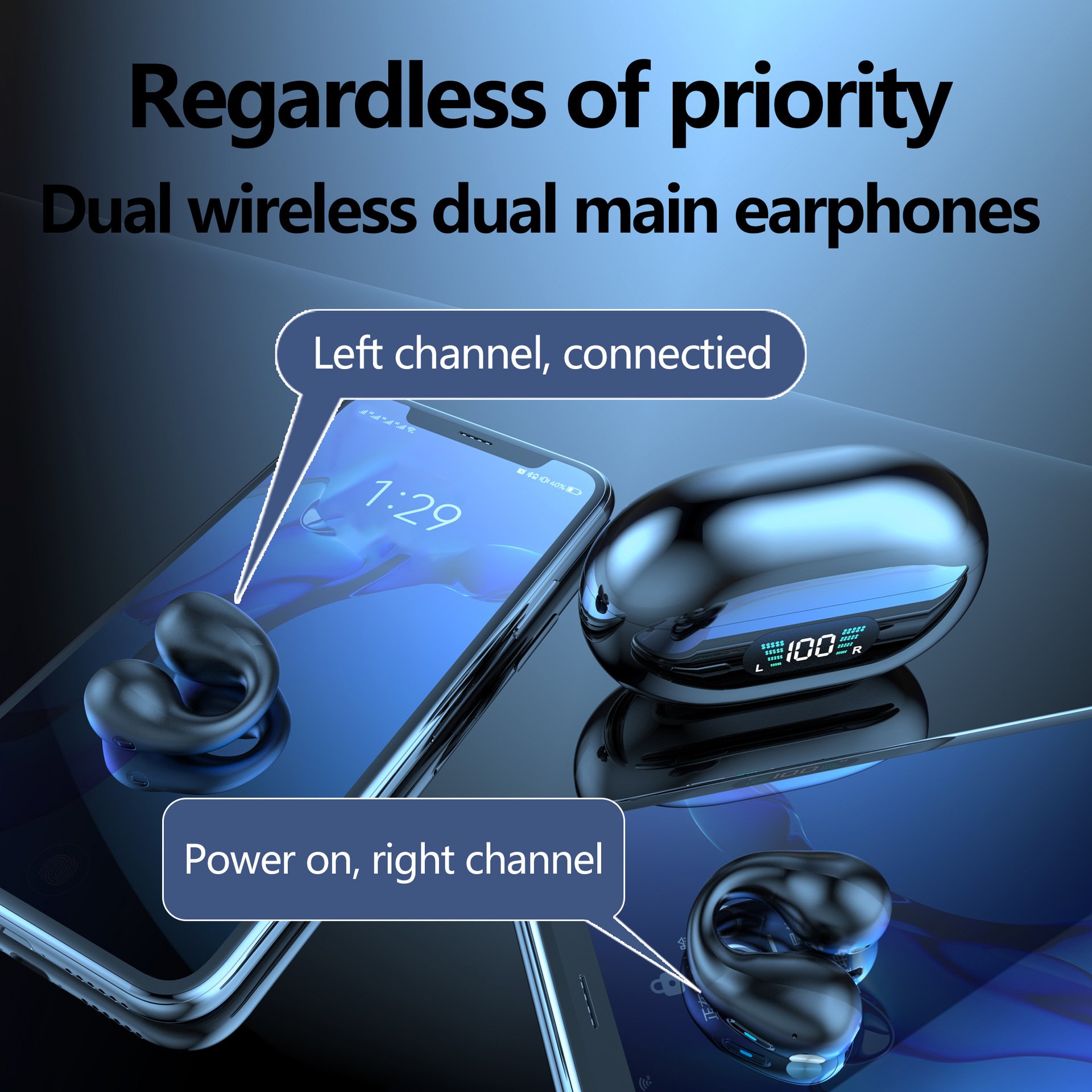 2024 new noise cancelling earphone wireless earbuds sem -in-ear headphones bone conduction headset