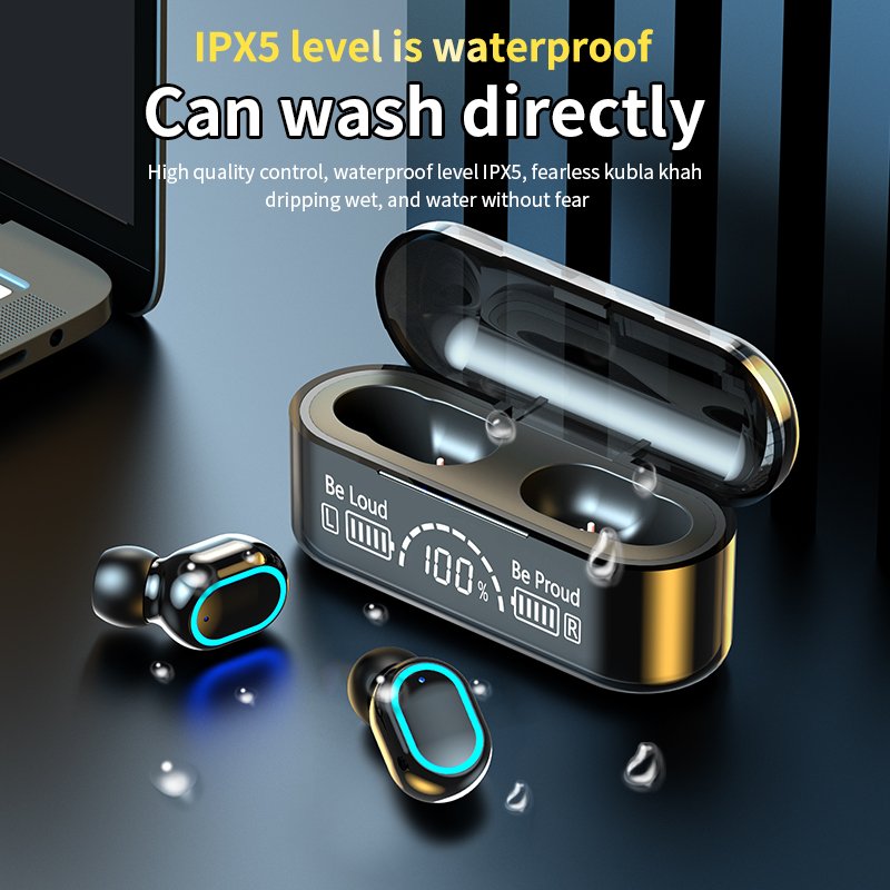Hot selling earphone sports waterproof wireless headset LED mirror in ear earbuds TWS 5.1 microphone headset stereo