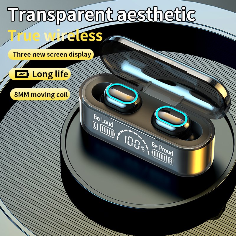 Hot selling earphone sports waterproof wireless headset LED mirror in ear earbuds TWS 5.1 microphone headset stereo