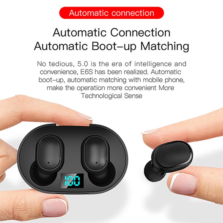 E6S TWS Wireless Earphones 3D Stereo Sound LED Display Mini Earphone 5.0 Sports Headset Waterproof Headset