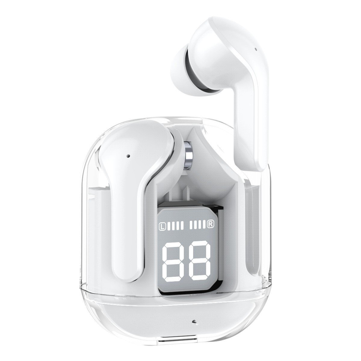 Gaming Headphone TWS Wireless True Earbuds Earphone Digital Display Headset Transparent LED BT Stereo In-ear Earphone