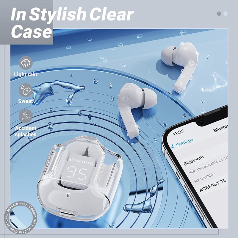 Gaming Headphone TWS Wireless True Earbuds Earphone Digital Display Headset Transparent LED BT Stereo In-ear Earphone