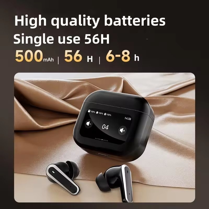 2024 new In-ear wireless waterproof ANC active noise cancelling LCD touch digital display screen gaming sport wireless earphone
