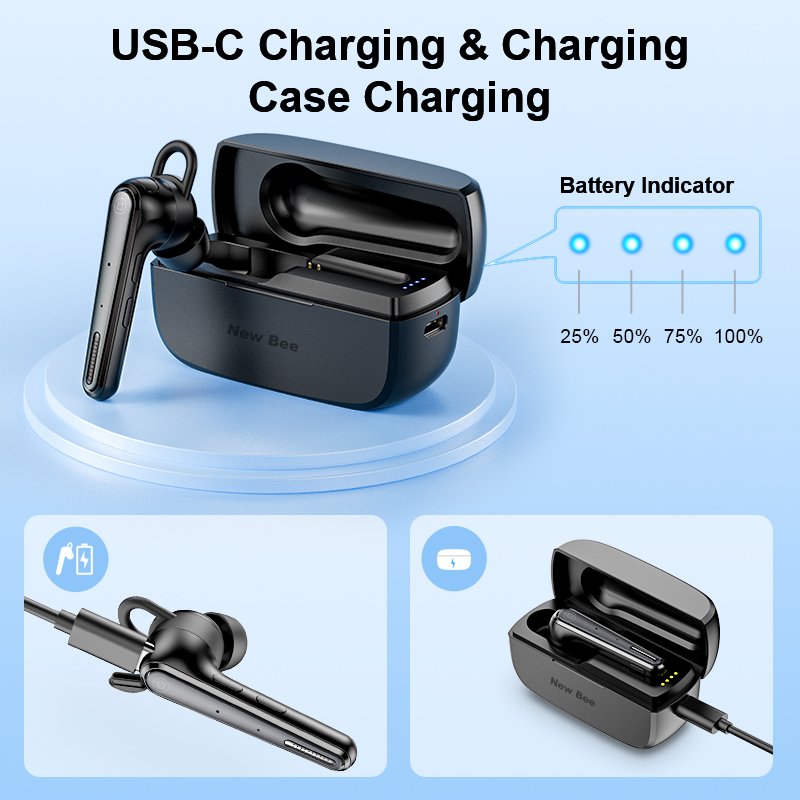 High Quality CVC8.0 Noise Cancelling TWS Earphones Bluetooth Earpiece New Bee Bluetooth Wireless Headset for Cell Phones