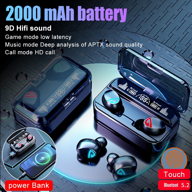 Aoolif SKY-5 bluetooth earphone 2000mah 9D stereo in-ear earphone earbuds with power bank