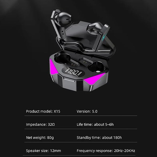 New X15 Wireless Gaming Earbuds Bright Light True Stereo Wireless Game TWS Headset In-ear game Earphone For Genshin E-sports