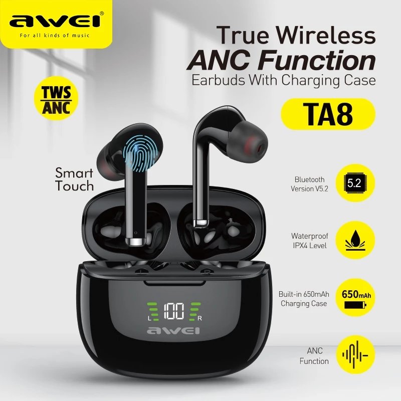 Awei Brand TA8 ANC Kopfhorer Ecouteur Earbuds Auriculares Inalambricos In Ear TWS Headset