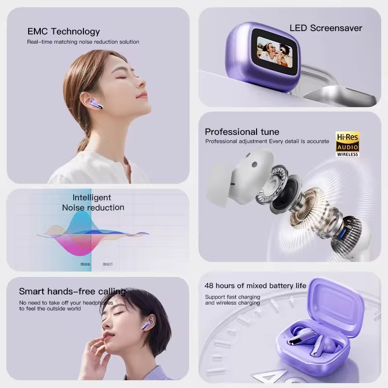 Wireless Earbud Bluetooth53 Earphone ANC+ENC In-Ear Touch Screen Control Active Noise Reduction Headset audifonos Gaming For JBL
