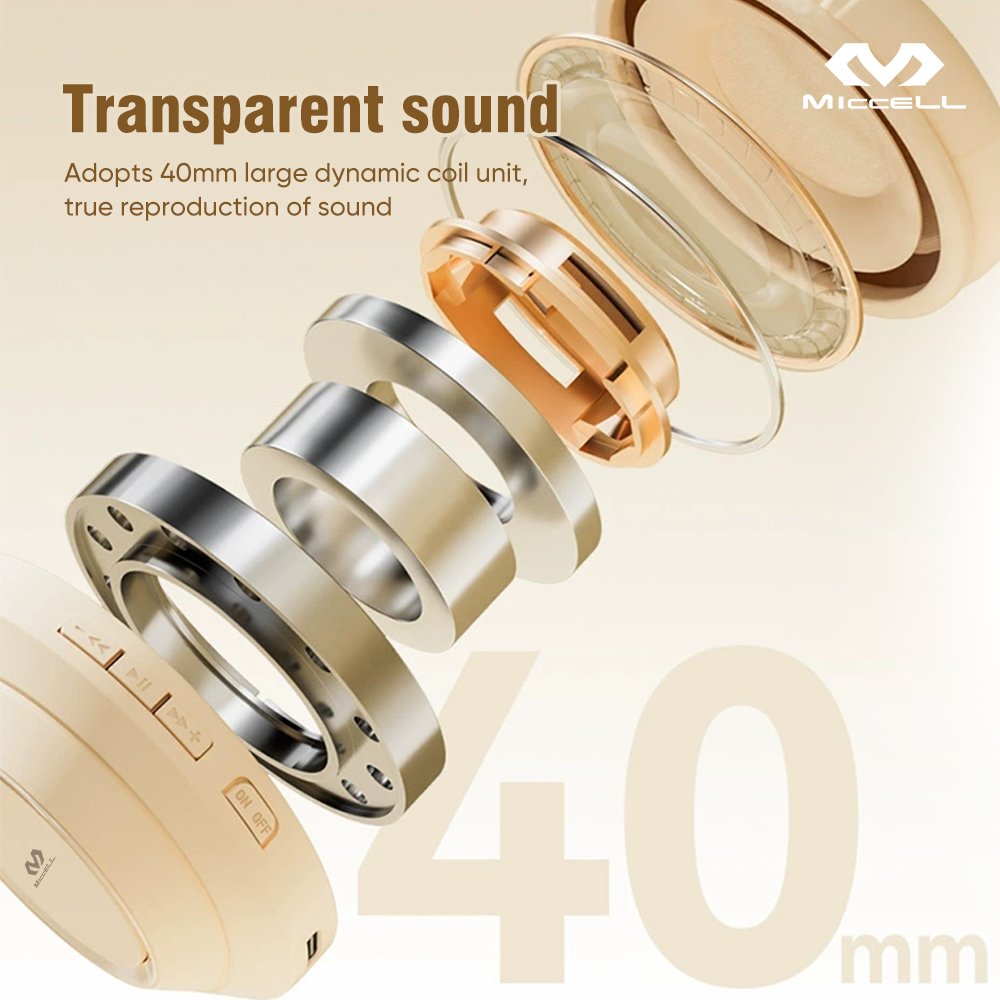 Miccell noise cancelling tws earphones headphones over-ear 40mm driver unit headphones type c sport gaming headphones pro max