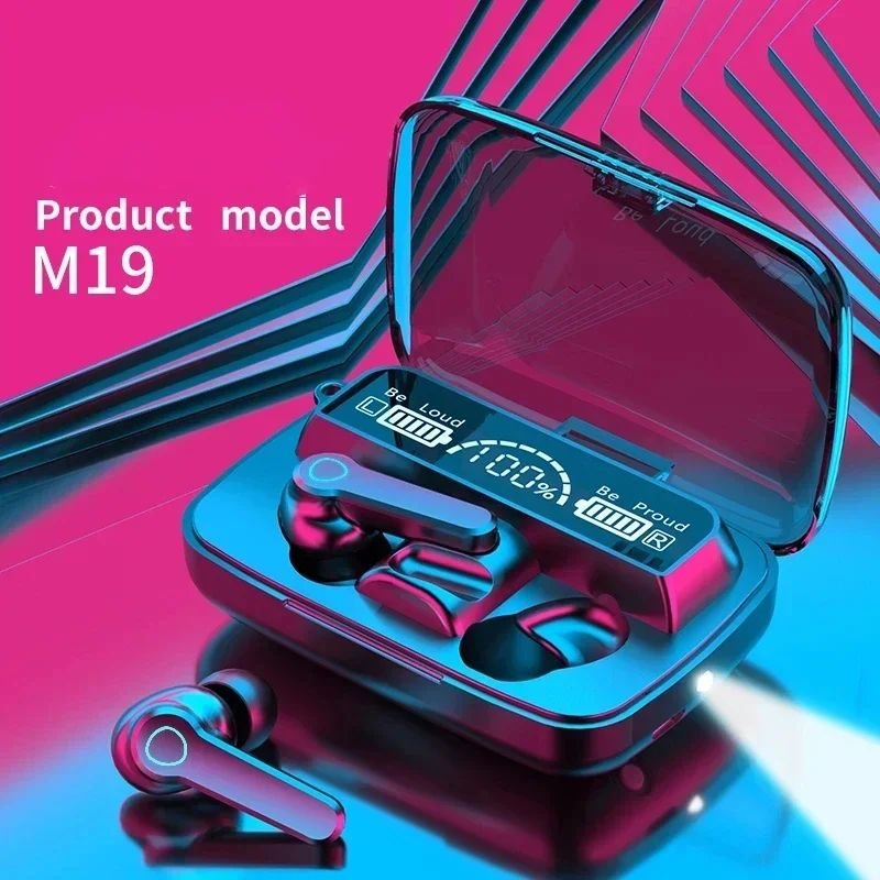 NEW M19 TWS Blue tooth Headphones 5.3 9D High Fidelity Wireless Headphones Touch IPX4 Waterproof Digital Display Headphones