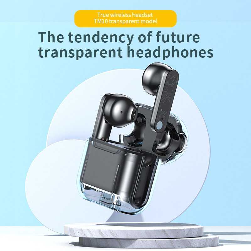 TM10 V5.3 HIFI HD 13mm Moving Coil Diaphragm Wireless Earphones Mini Transparent Case Earbuds with Smart Noise Cancellation
