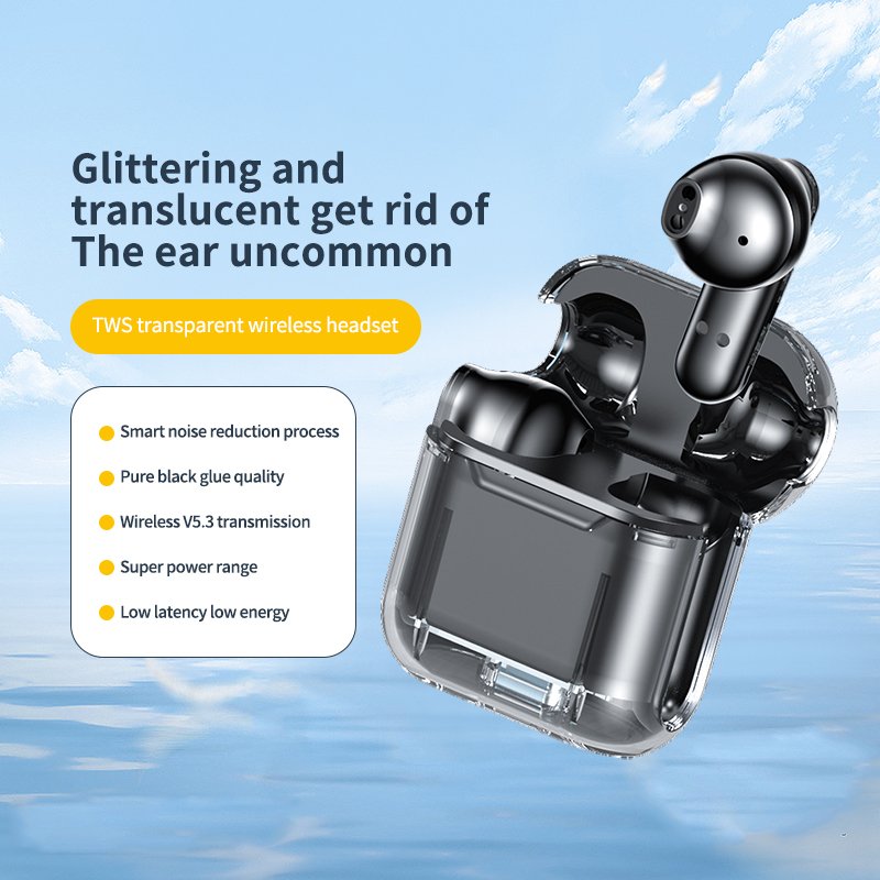 TM10 V5.3 HIFI HD 13mm Moving Coil Diaphragm Wireless Earphones Mini Transparent Case Earbuds with Smart Noise Cancellation