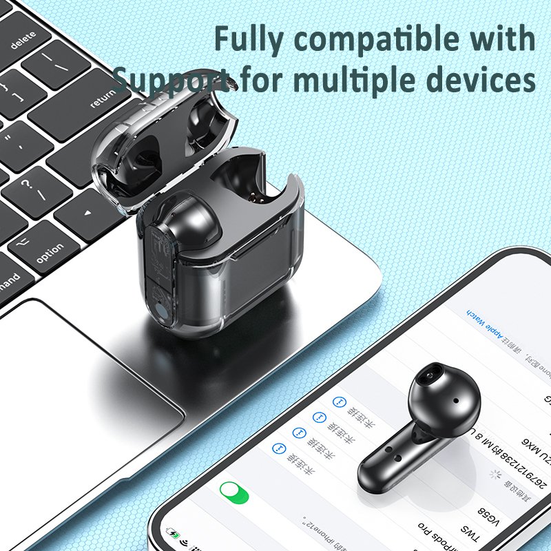 TM10 V5.3 HIFI HD 13mm Moving Coil Diaphragm Wireless Earphones Mini Transparent Case Earbuds with Smart Noise Cancellation