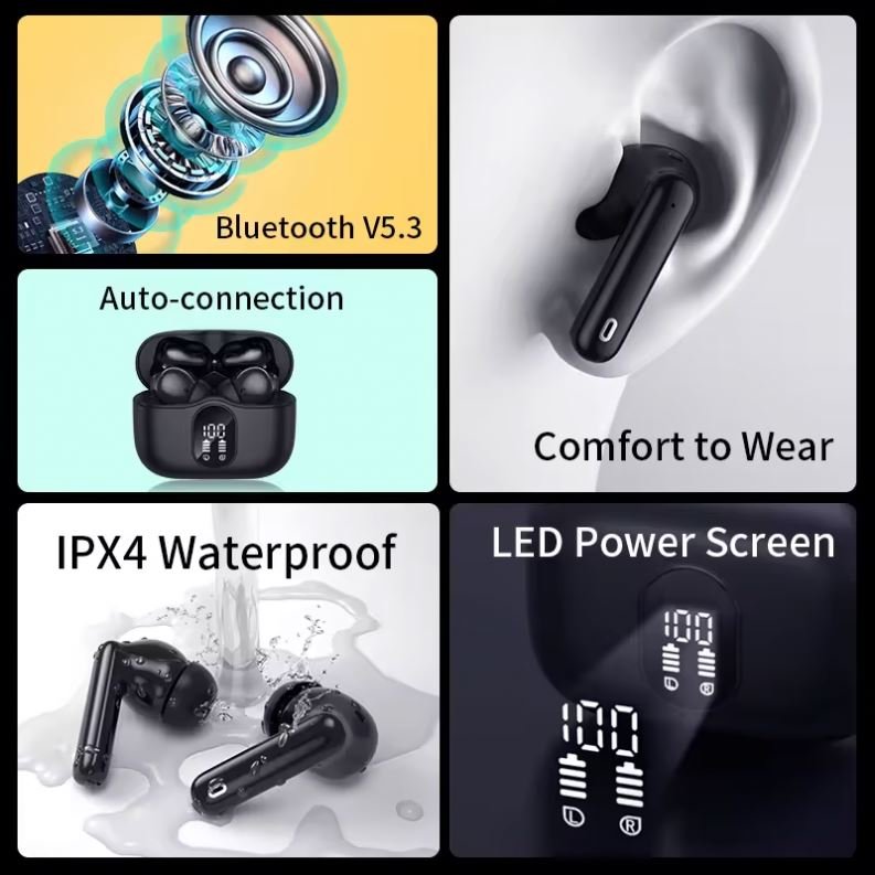 Wholesale TWS Earphones A90 Pro ANC+ENC Noise Cancellation LED Display Low Power Headphone Wireless Earbuds Auriculares