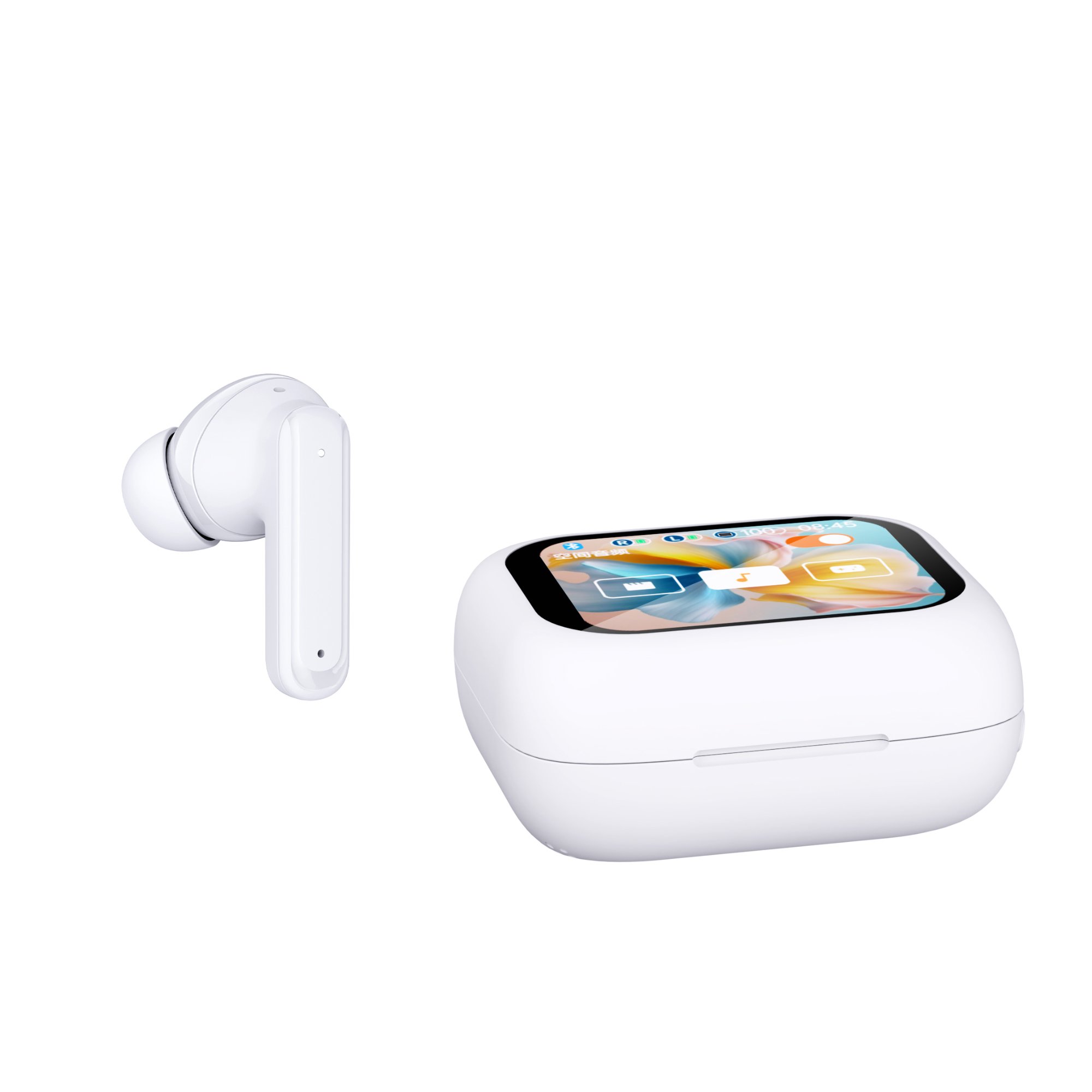 Bluetooth Headphones 5.3 Stereo Wireless Earbuds with LCD Touch Screen White Tws True Bluetooth Wireless Earphones