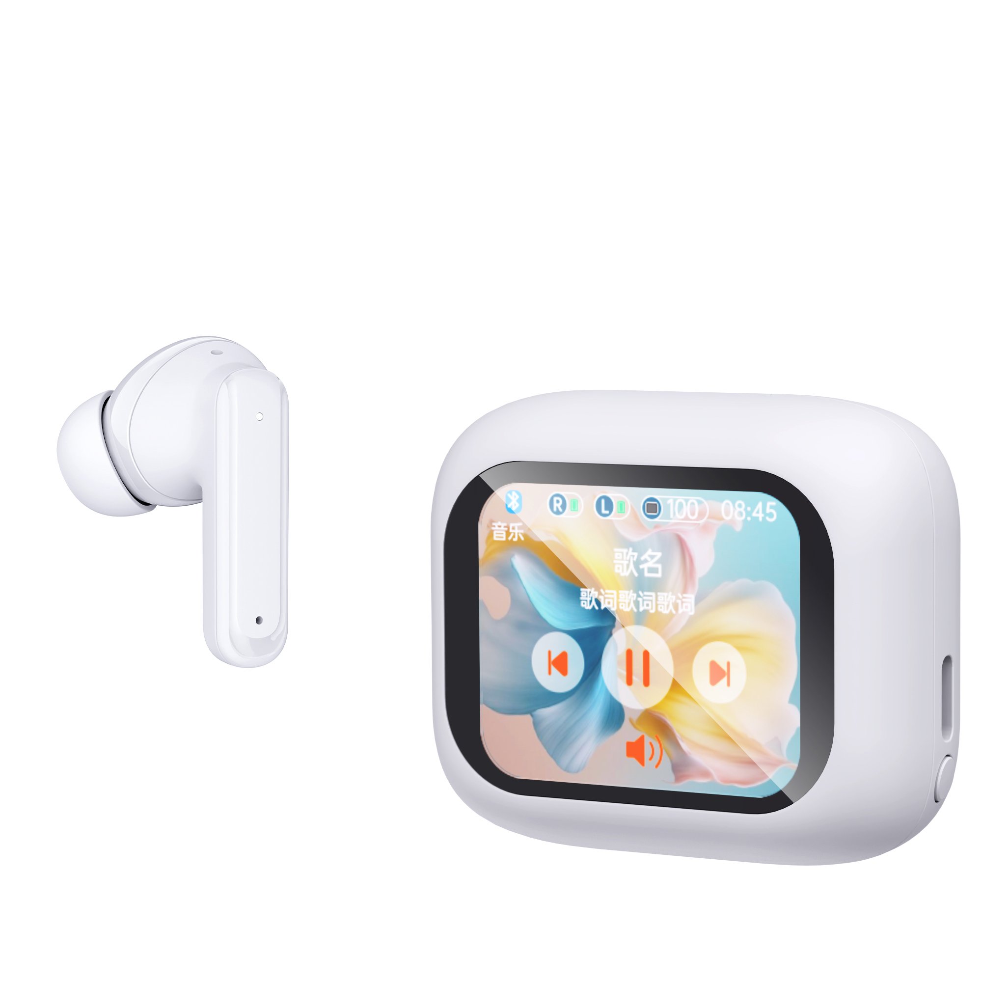 Bluetooth Headphones 5.3 Stereo Wireless Earbuds with LCD Touch Screen White Tws True Bluetooth Wireless Earphones