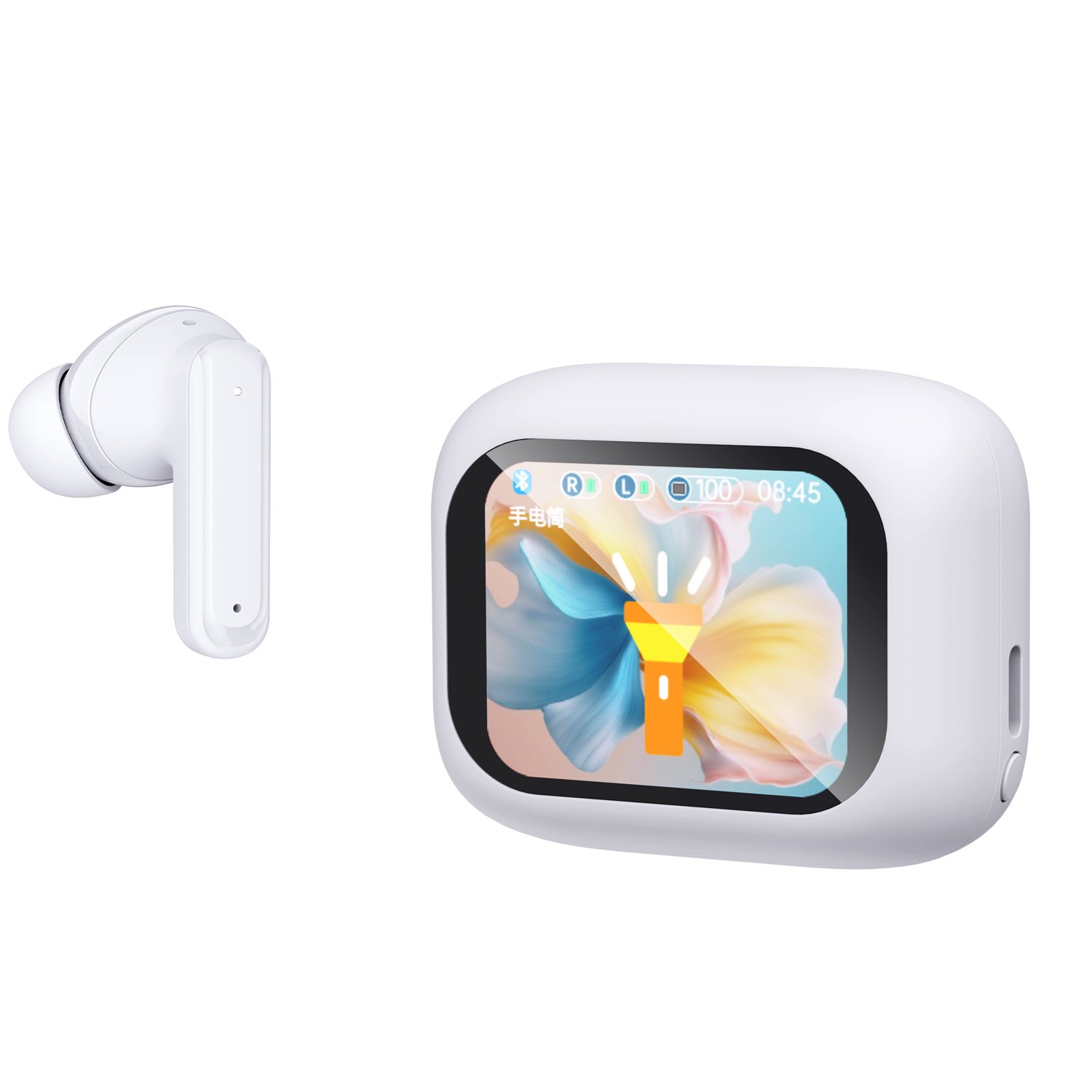 Bluetooth Headphones 5.3 Stereo Wireless Earbuds with LCD Touch Screen White Tws True Bluetooth Wireless Earphones