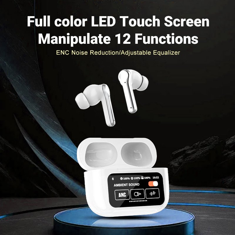 A9 Pro Full Color LCD LED Touch Screen Hifi Stereo Top ANC Actively Reduce Eliminate Noise TWS In Ear Sport Earbud Earphone
