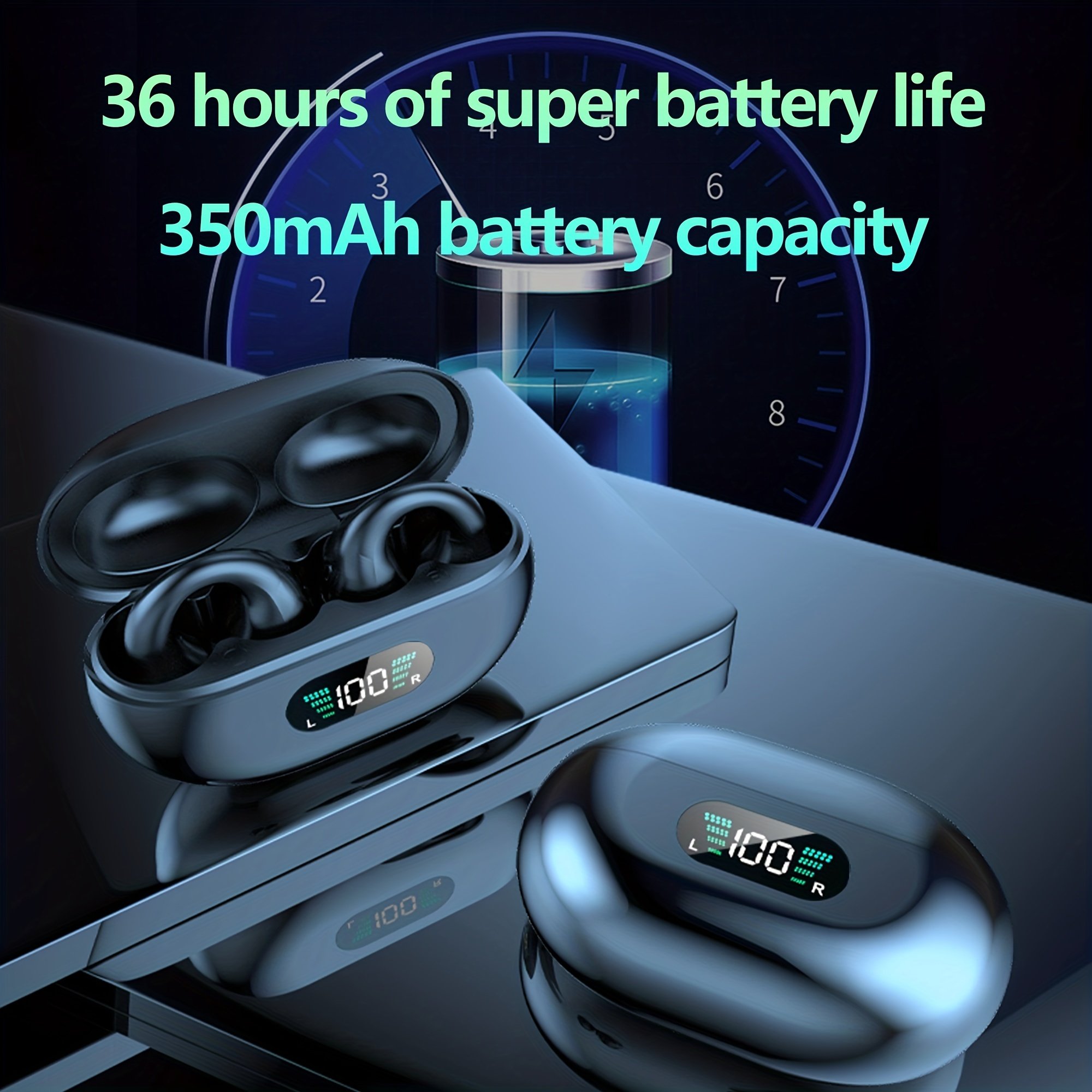 2024 led Display Music Headphones Waterproof noise cancelling clip-on ears TWS ANC Mini Blue tooth Earphone Wireless Earbuds