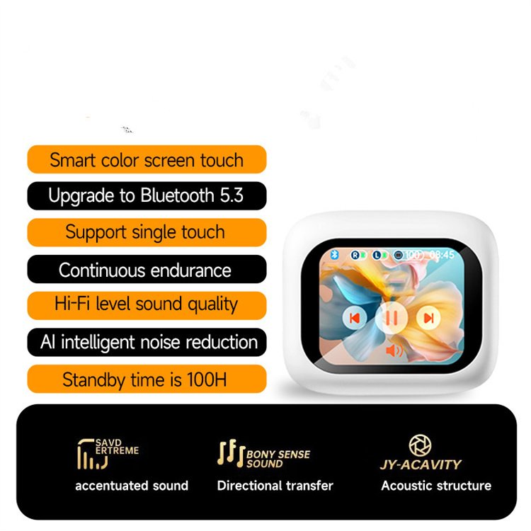 V8 Touch Screen Headphones Noise Cancelling ENC ANC Sport Earbuds TWS Smart LCD Touch Screen V8 Earphone