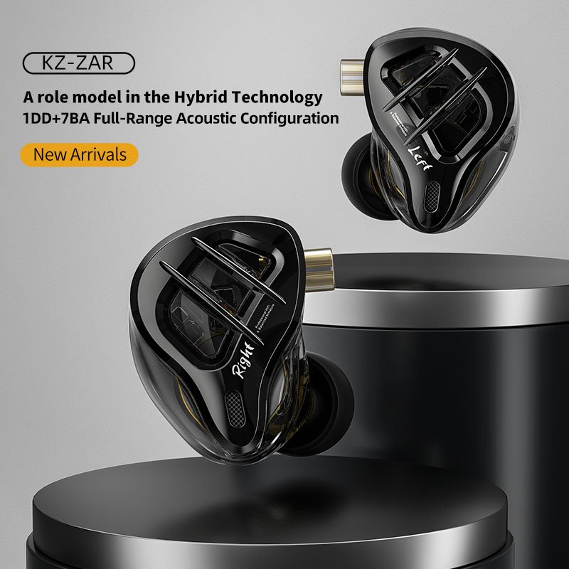 Original KZ ZAR Metal Earphones 1DD+7BA Hybrid technology HIFI Bass Earbuds In Ear Monitor Headphone Sport Noise Cancelling Head
