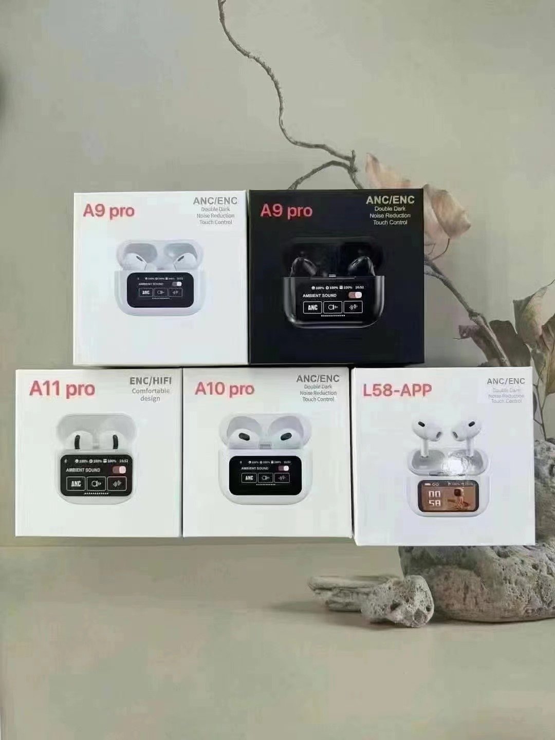 A9Pro Screen Earphone Wireless Headphone ANC Noise Cancelling Earbuds ENC In Ear LCD Smart Screen A10 A11 A12pro earbuds