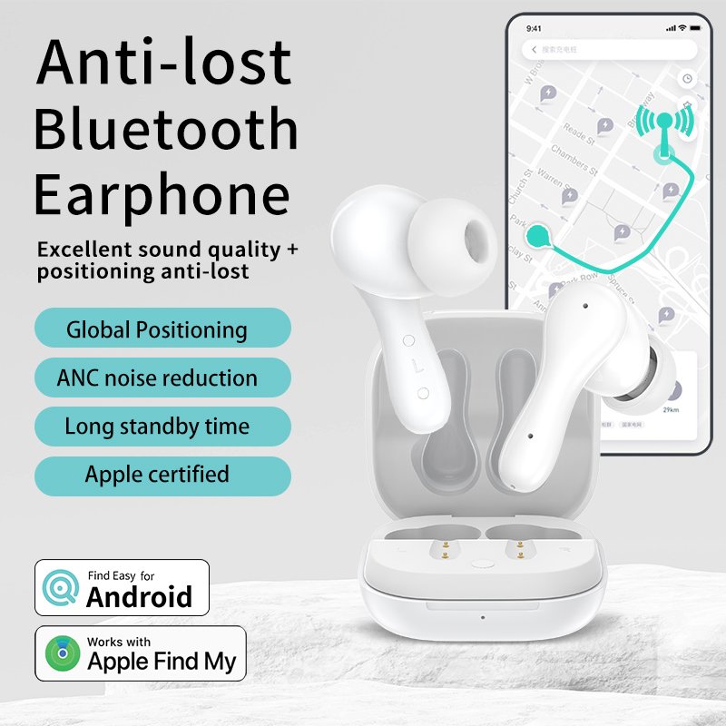 Wireless Earphone Find My Earbuds Tws Gaming Anc Noise Cancelling Bluetooth Headphone Waterproof Sport Antilost with Gps Tracker