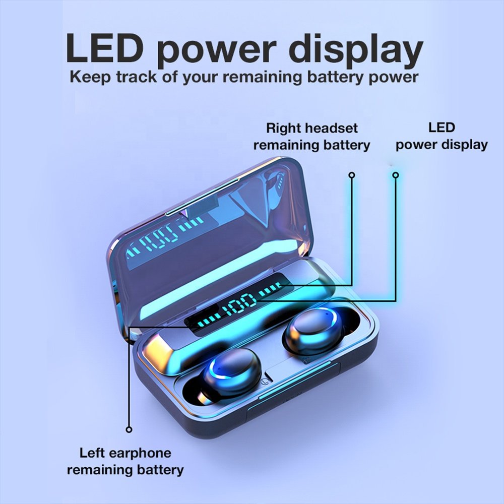 F9 TWS IPX5 2000mAh Battery Bluetooths Waterproof in-Ear Stereo True Wireless Earbuds