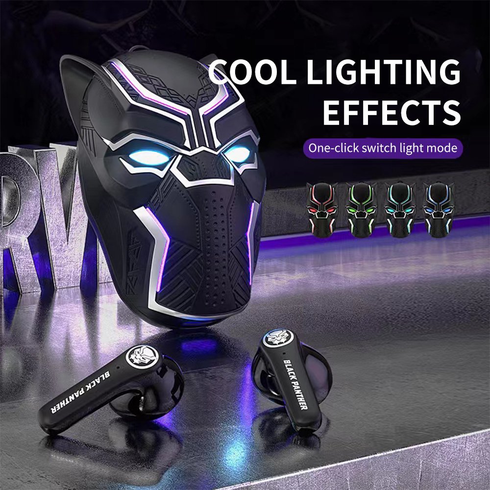 RGB changing Light up Black panther ENC Bluetooth tws earbuds true wireless noise cancelling TWS earphones headphones