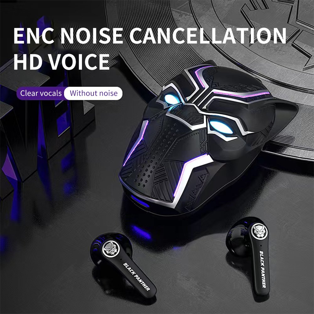 RGB changing Light up Black panther ENC Bluetooth tws earbuds true wireless noise cancelling TWS earphones headphones