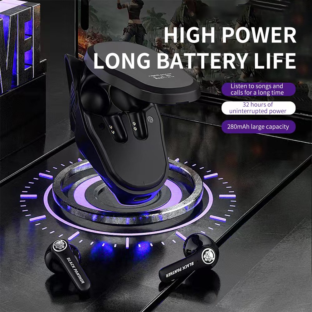 RGB changing Light up Black panther ENC Bluetooth tws earbuds true wireless noise cancelling TWS earphones headphones