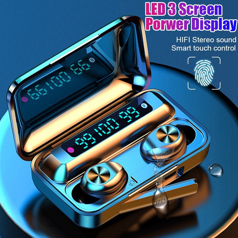 F9-10 TWS Sport Earphones 9D Stereo Wireless Earphone headphones Waterproof LED digital Display BluE tooth Headset