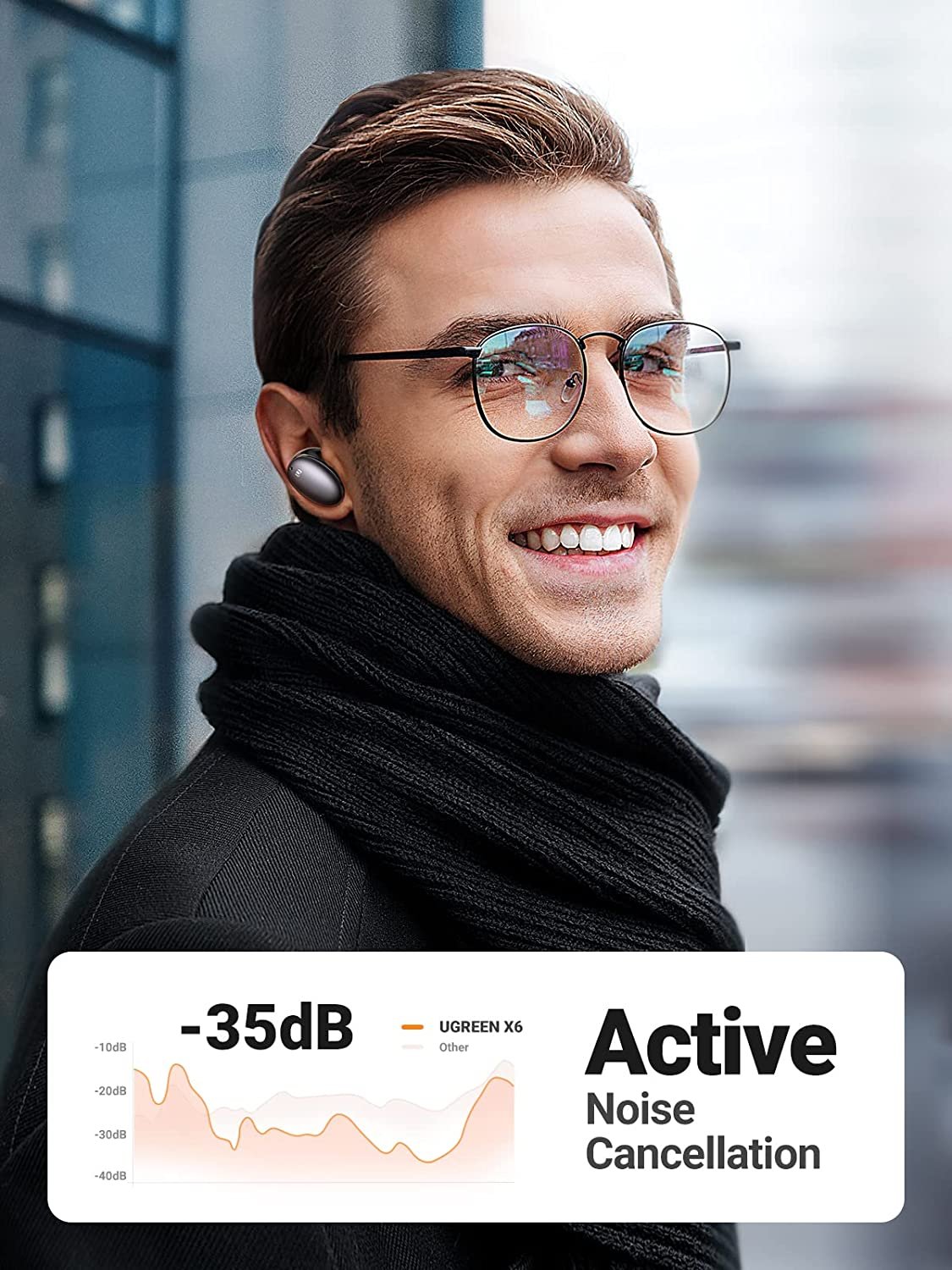 UGREEN HiTune X6 Hybrid Active Noise Cancellation Wireless Earbuds Blue tooth Earphones with 6 Mics Clear Calls Headset