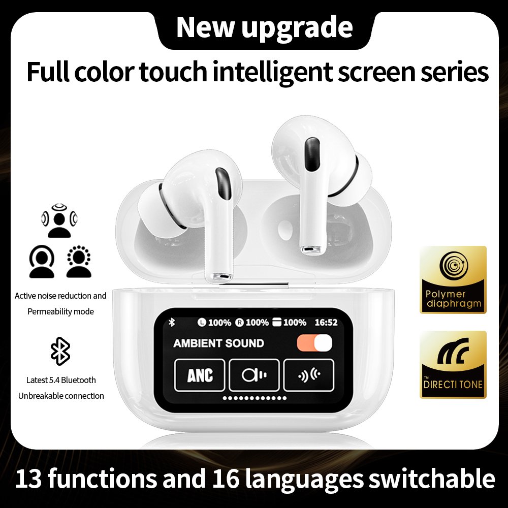 A9 Pro /Z10 Plus Earphone Wireless BT 5.4 Headphone ANC Noise Cancelling Earbuds In Ear Touch Screen With HD Mic Call Headset