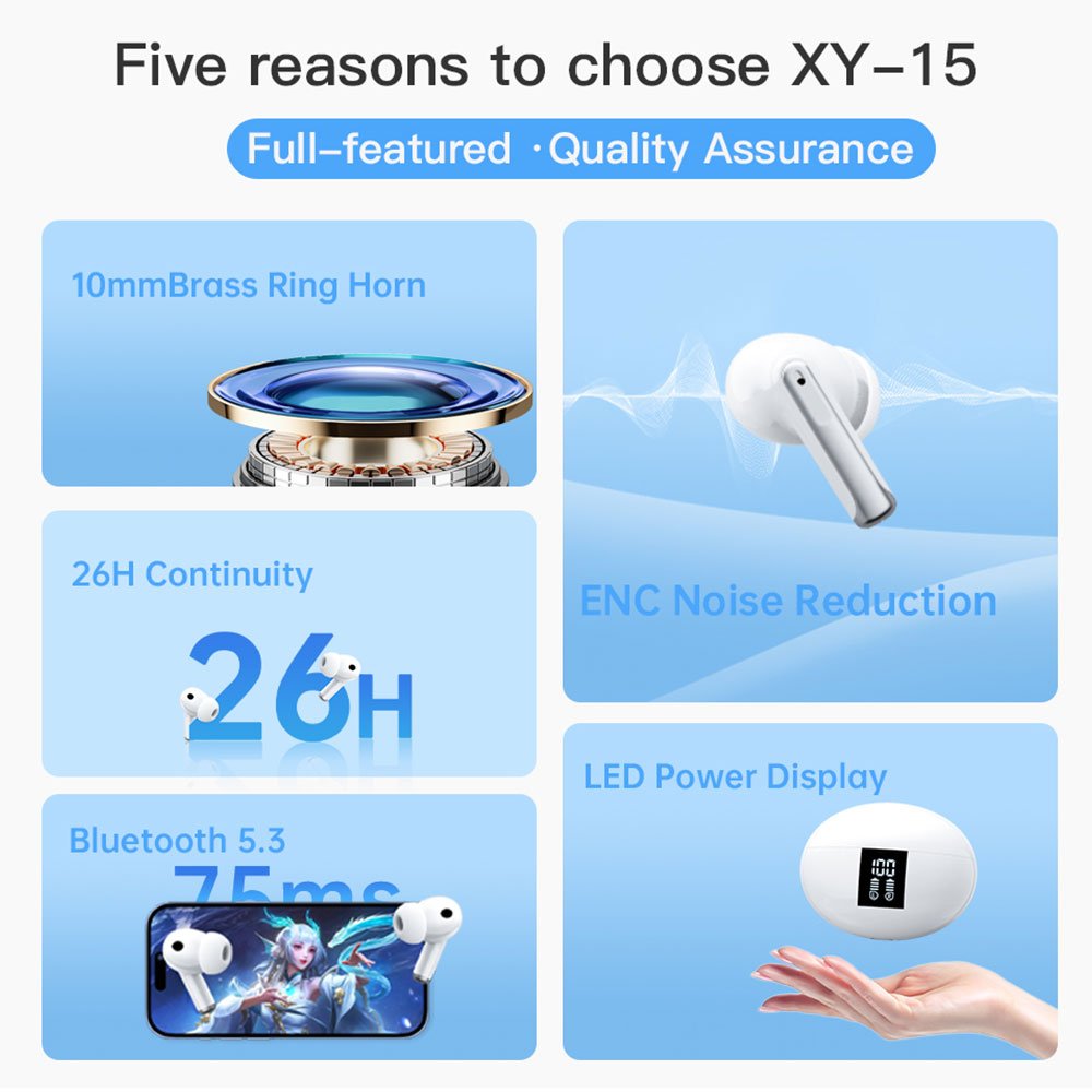TWS Wireless Earbuds Headphones ENC Noise Canceling Earbuds In-Ear Sports Earphones HiFi Sound Stereo Bluetooth 5.4 Earphones