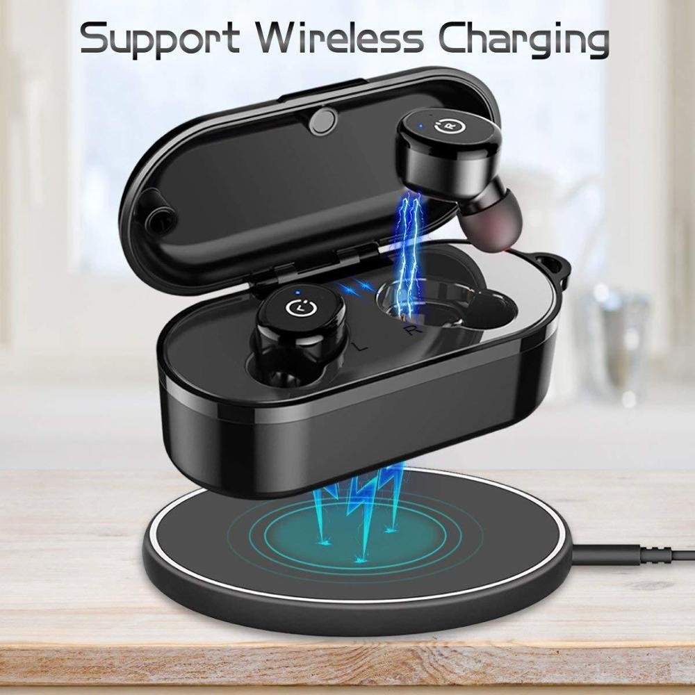 BT5.0 IPX8 Waterproof TWS Bluetooth Earphone, Bluetooth Earphones with 600mAh Wireless Charging Box