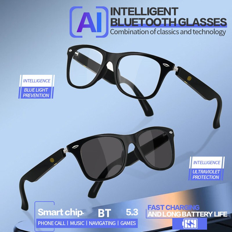 BT5.3 smart glasses with earphones UV protection music calling noise reduction smart touch control MZ08 headset sunglasses 2024