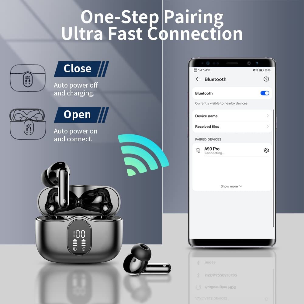 Noise Cancelling Mic Led Display Waterproof In Ear Wireless Earbuds Headphones Earphones For Laptop Pad Phones Sports Workout