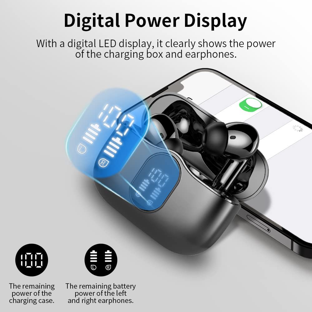 Noise Cancelling Mic Led Display Waterproof In Ear Wireless Earbuds Headphones Earphones For Laptop Pad Phones Sports Workout